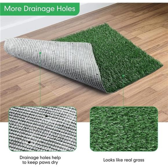 Large Dog Grass Pad with Tray (35inX23.2in), Artificial Grass Mats Washable Pad - Picture 4 of 6